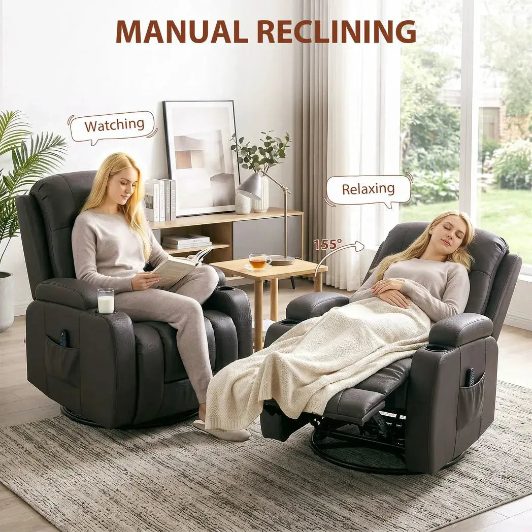 HOMCOM PU Leather Recliner Chair, Recliner Armchair with Extended Footrest, Cup Holders and Side Pockets, Dark Brown - from HOMCOM