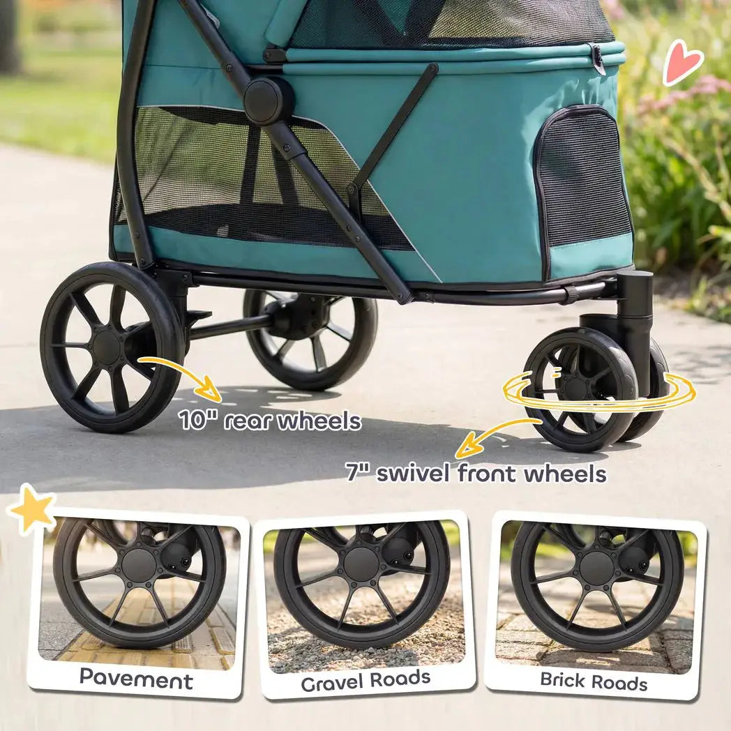 PawHut Dog Stroller, 3 Wheels Pet Stroller with Dual Entry, Easy One-Click Quick Fold, Mesh Windows, Washable Cushion - from PawHut