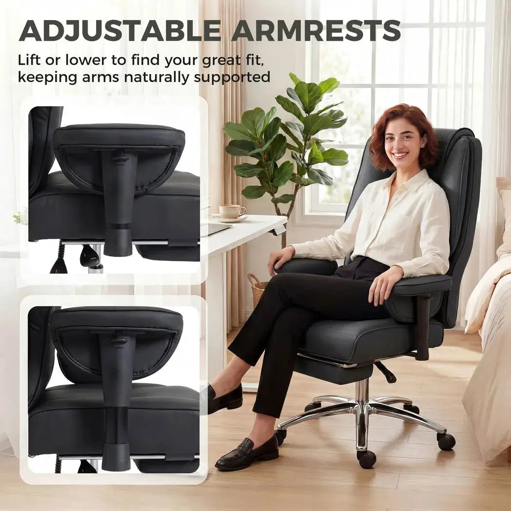 HOMCOM Executive Office Chair, Reclining Desk Chair with Footrest, Adjustable Armrests, Pet Friendly Faux Leather, Black - from HOMCOM