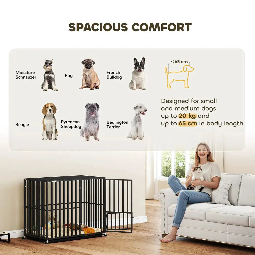 PawHut Heavy Duty Dog Crate, Dog Cage with Wheels for Small Medium Breeds, Metal Pet Kennel with Removable Tray - from PawHut