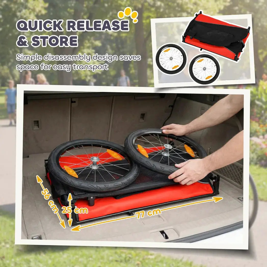 PawHut Dog Bike Trailer, Dog Cart Bicycle Carrier for Small and Medium Pets with 20" Inflatable Rubber Wheels, Red - from PawHut