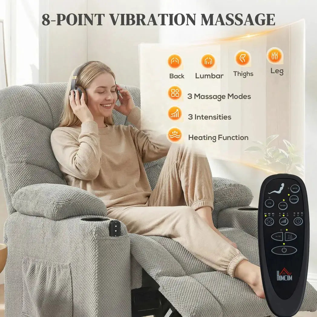 HOMCOM Electric Massage Recliner Armchair with Vibration, Heat, Whisper-Quiet Motor, Memory Function, Fleece Power Reclining Chair with Spring Pack, USB Port, Footrest, Side Pocket, Grey - from HOMCOM