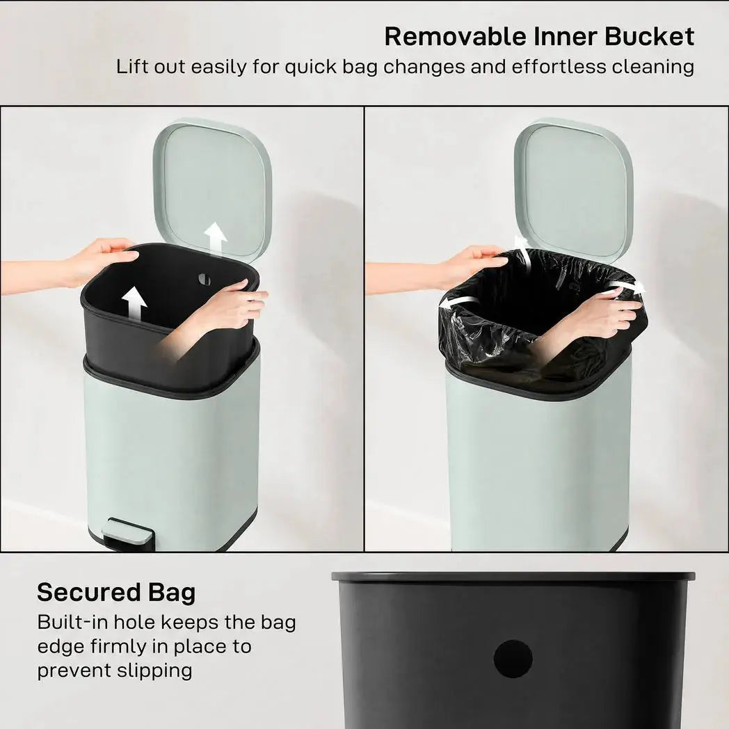 HOMCOM 30L Kitchen Bin, Compact Pedal Bin with Soft-Close and Stay-Open Lid, Removable Bucket for Kitchen, Home, Office, Green - from HOMCOM