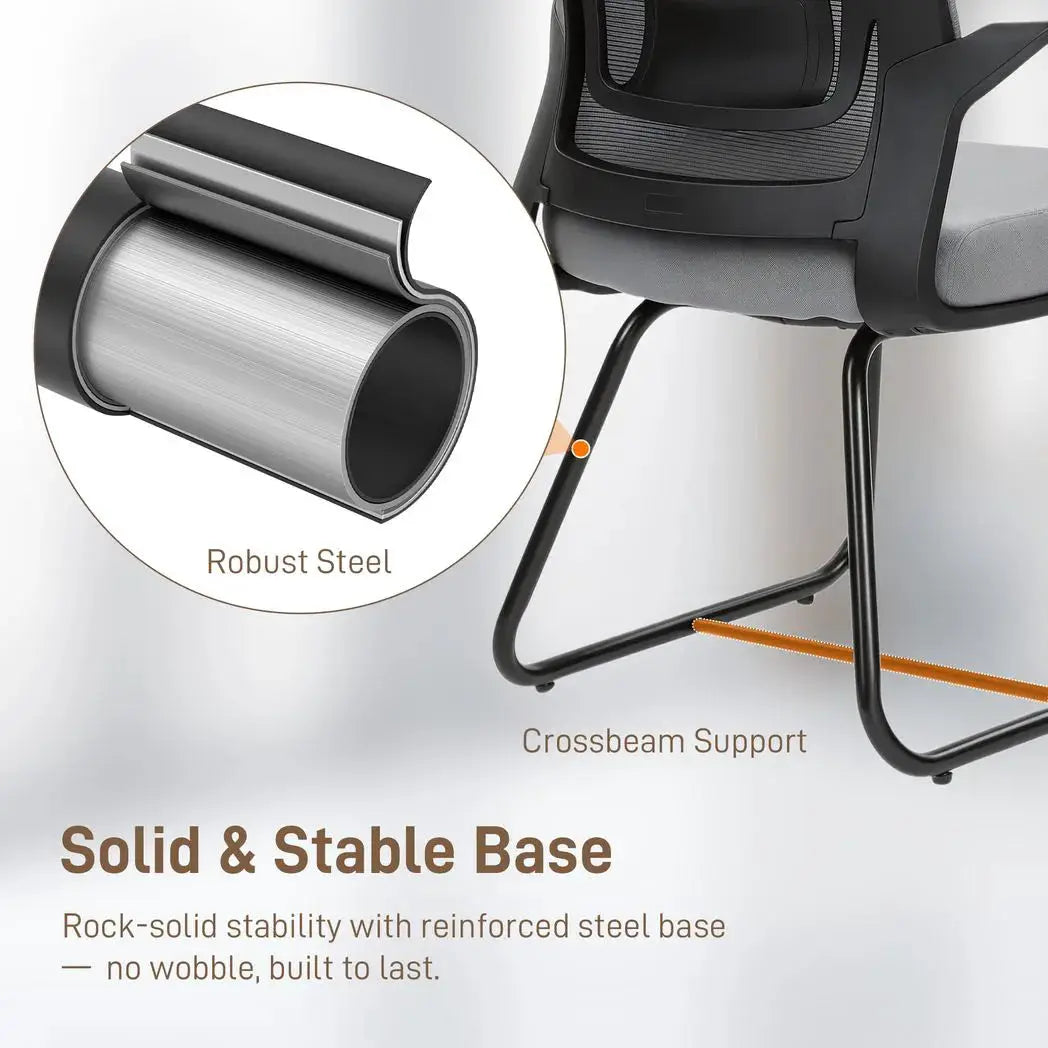HOMCOM Desk Chair No Wheels, Office Chair with Mesh Back, Lumbar Support, Metal Base for Waiting Room, Conference Room, Dark Grey - from HOMCOM