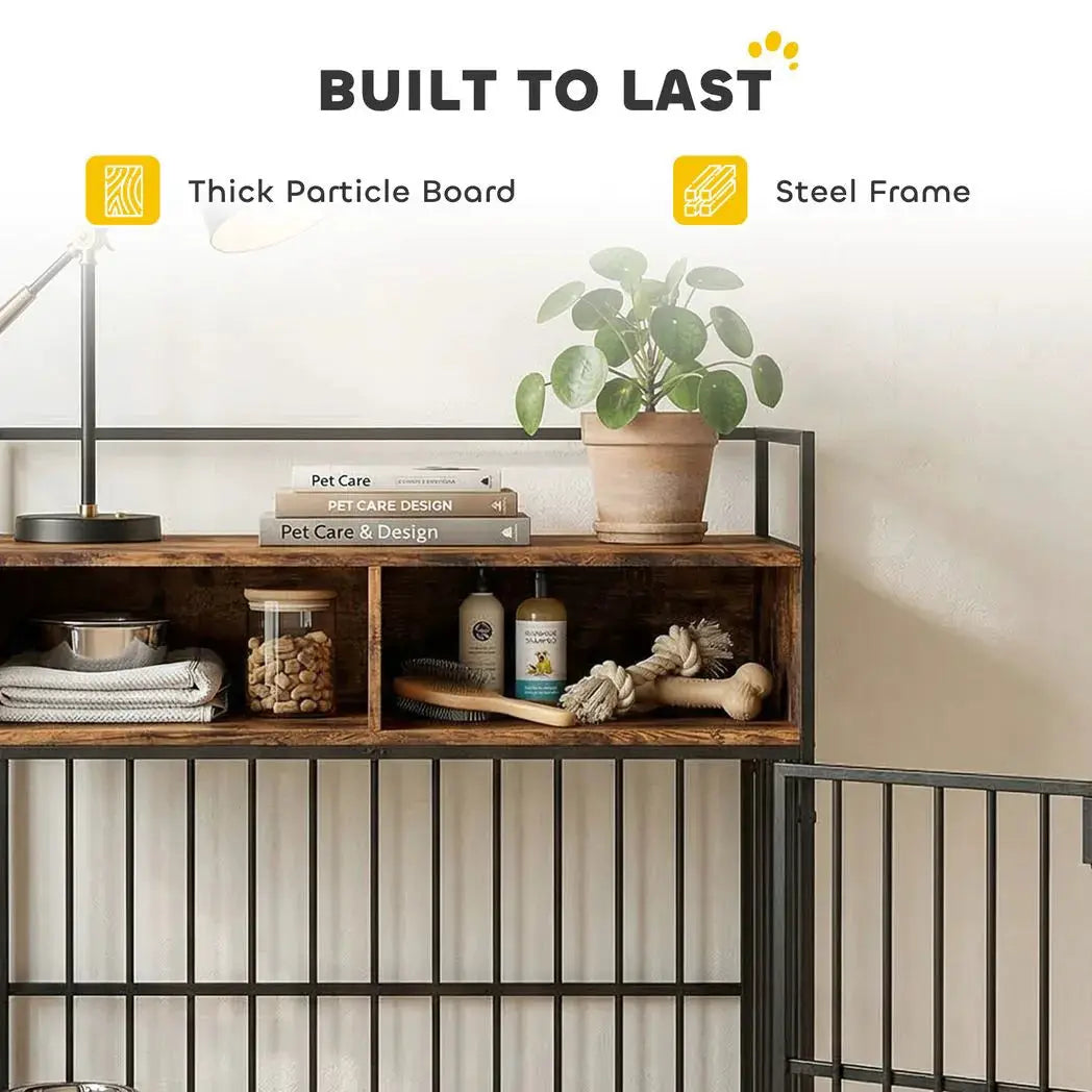 PawHut Dog Crate Furniture, Dog Cage with Rotatable Feeding Station and Storage Shelves, End Side Table Indoor Pet Kenne - from PawHut
