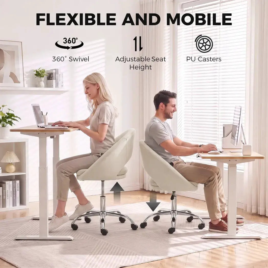 HOMCOM Velvet Desk Chair, Modern Office Chair with Height-Adjustable, Wheels, for Home Study Bedroom, Cream - from HOMCOM