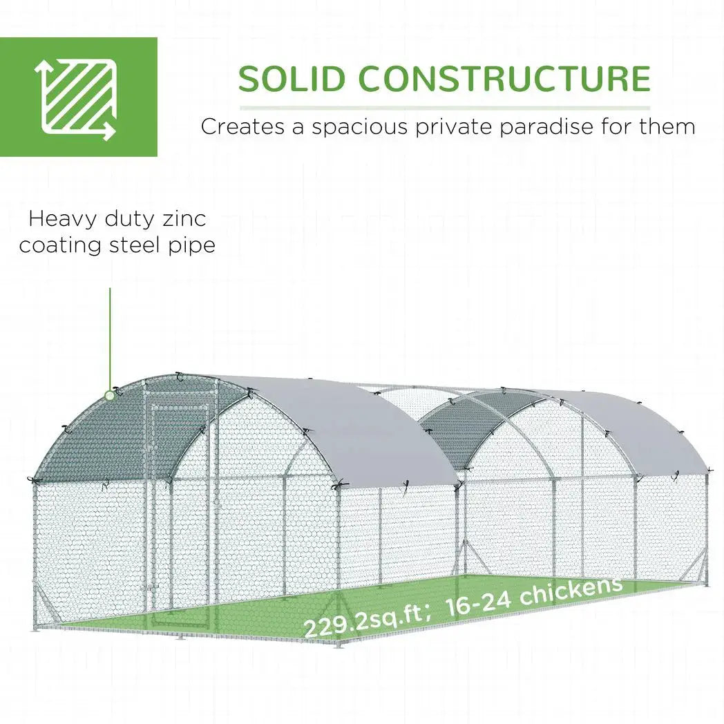 PawHut Walk In Chicken Run Galvanised Chicken Coop Hen Poultry House Cage Pet Playpen Garden with Water-Resist Covers - from PawHut