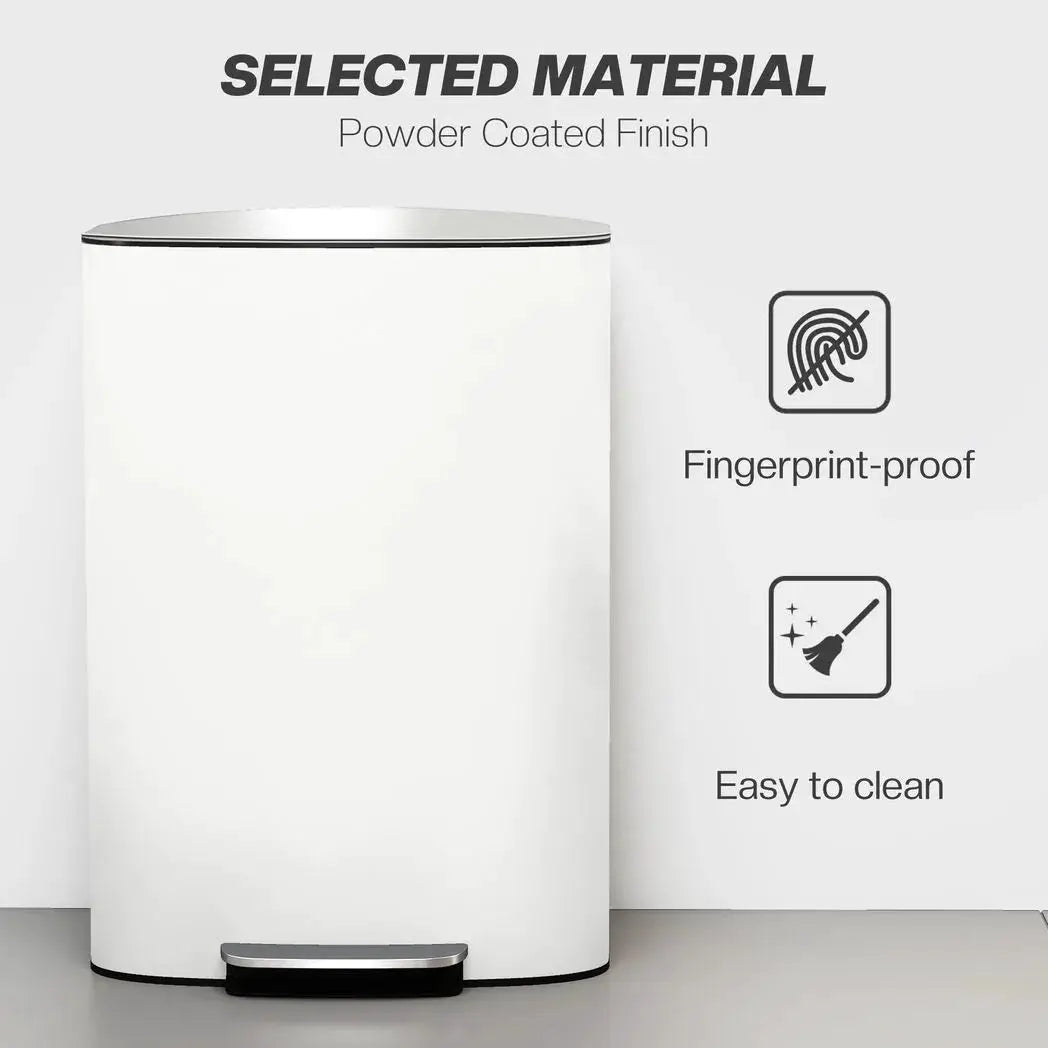 HOMCOM 50L Kitchen Bin with Soft-Close Lid and Stay-Open Function, Stainless Steel Pedal Bin with Removable Inner Bucket, Carry Handle for Kitchen, Office, Home, Cream - from HOMCOM