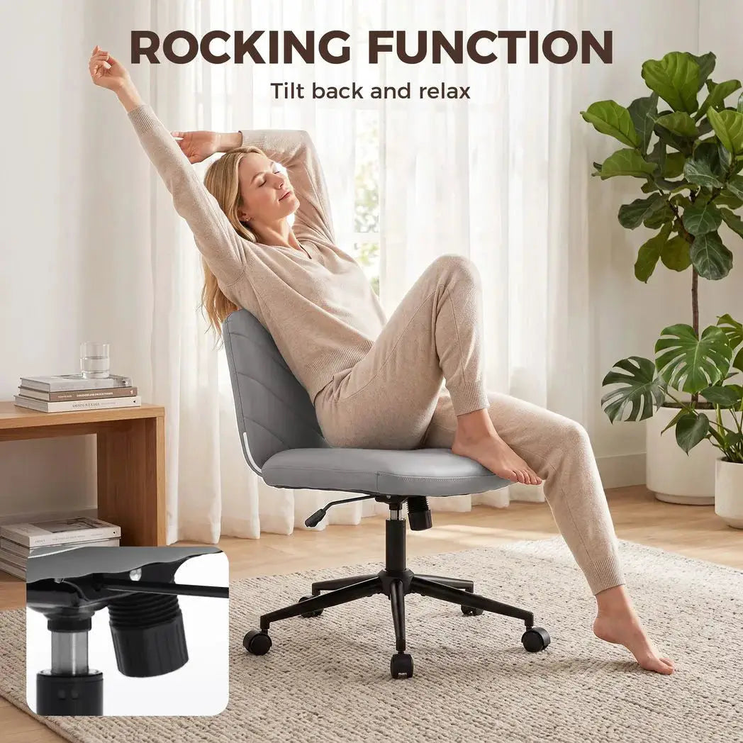 HOMCOM Home Office Desk Chair Height Adjustable Swivel Chair Cross Legged Wide Seat Swivel Wheels Grey - from HOMCOM