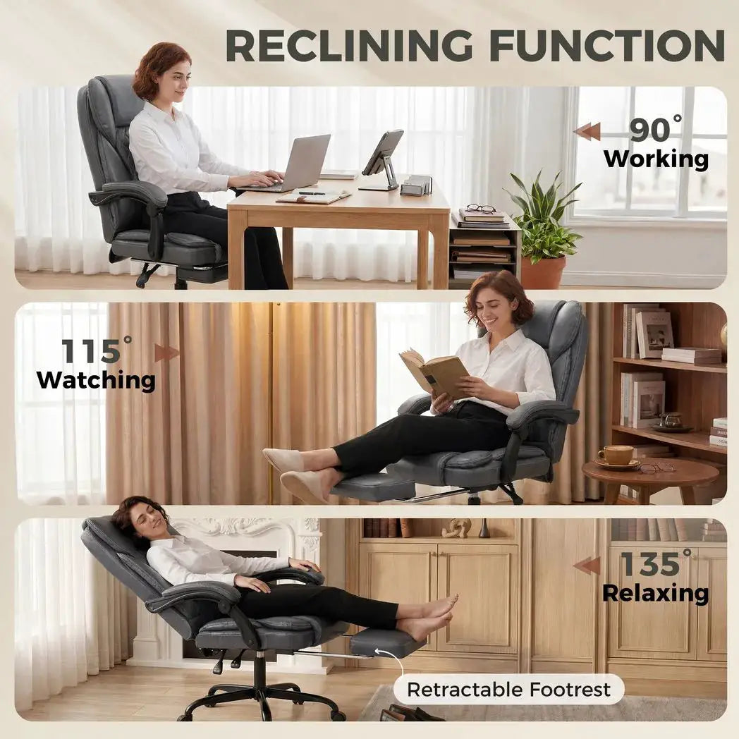 HOMCOM Executive Home Office Chair Reclining Function Footrest Computer Desk Chair High Back, Grey - from HOMCOM
