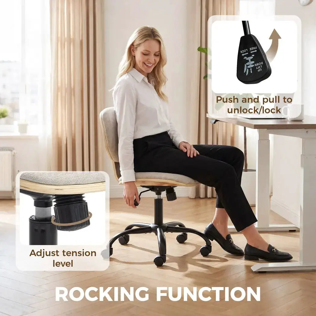 HOMCOM Home Office Desk Chair Rocking Function Ergonomic Swivel Chair with PU Wheels, Light Grey - from HOMCOM