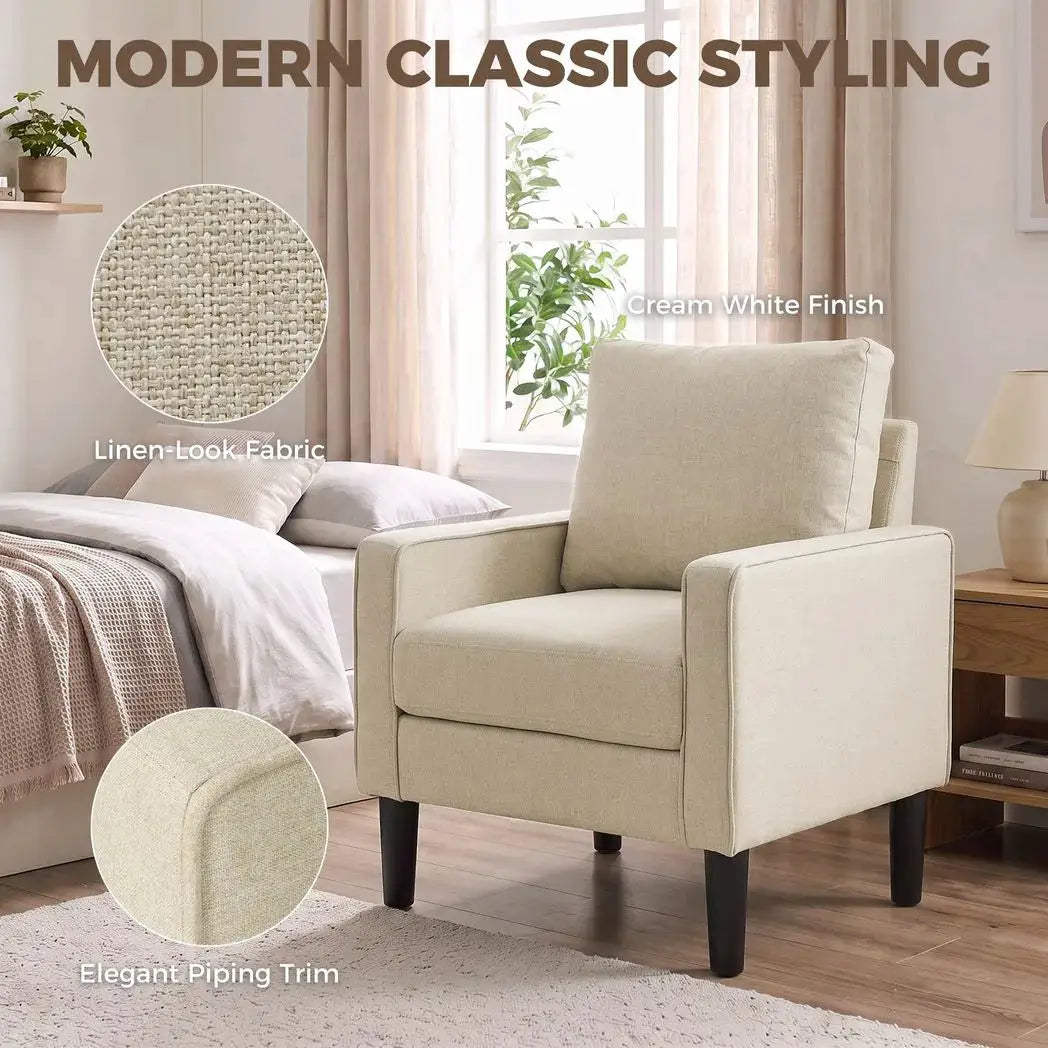 HOMCOM Accent Chair, Removable Pillow Linen Armchair with Comfy Spring Cushion for Living Room, Bedroom, Study, Cream - from HOMCOM