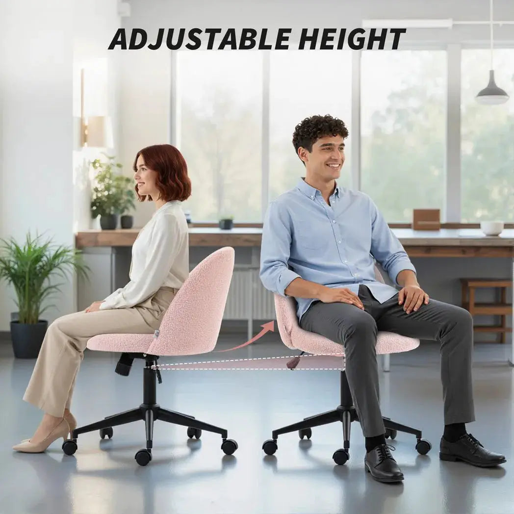 HOMCOM Teddy Fleece Office Chair with Wheels - Light Pink - from HOMCOM