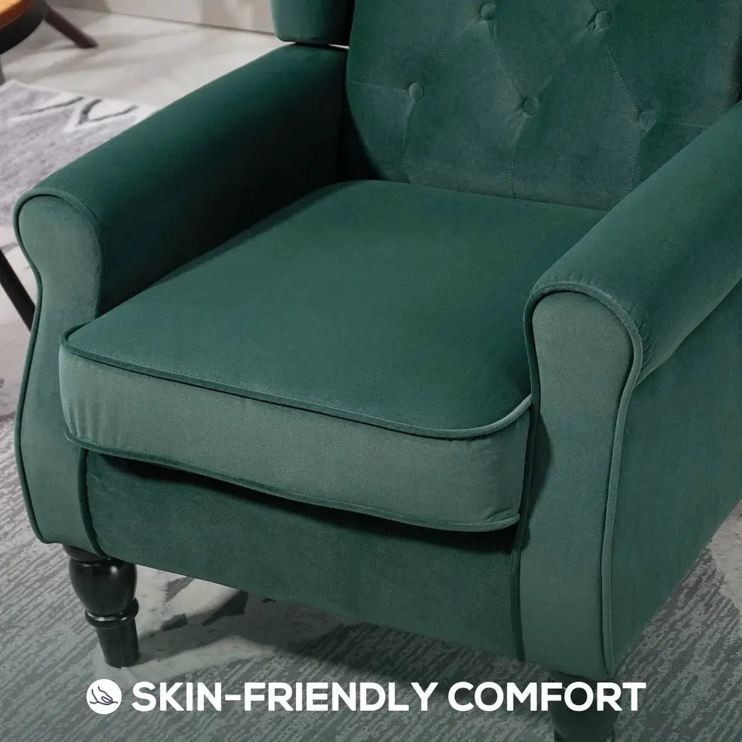 HOMCOM Wingback Accent Chair, Retro Upholstered Button Tufted Occasional Chair for Living Room and Bedroom, Green - from HOMCOM