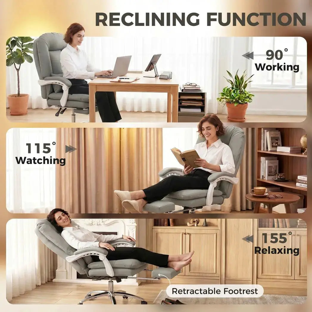 HOMCOM Ergonomic Executive Office Chair, Reclining Desk Chair with Lumbar Support, Footrest, Plush Thick Cushion, Grey - from HOMCOM