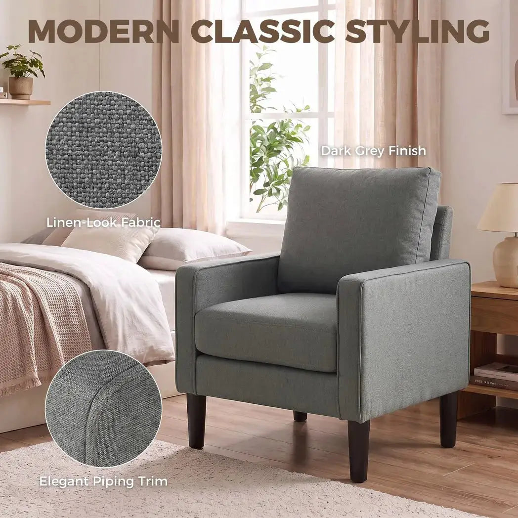 HOMCOM Accent Chair, Removable Pillow Linen Armchair with Comfy Spring Cushion for Living Room, Bedroom, Study, Dark Grey - from HOMCOM