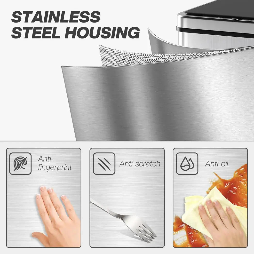 HOMCOM 40L Sensor Bin with Soft-Close Lid, Stainless Steel Automatic Touchless Motion Sensor Kitchen Bin, Silver Tone - from HOMCOM