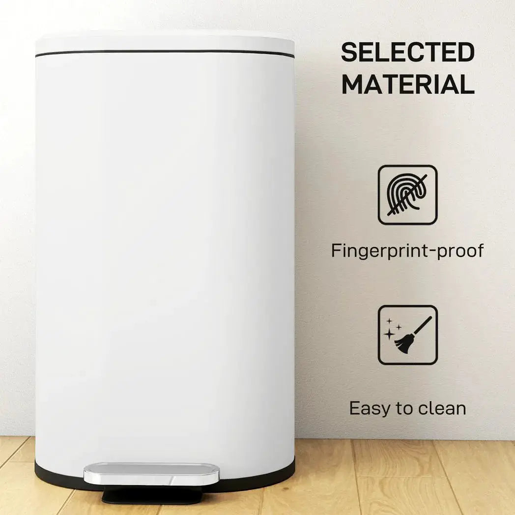 HOMCOM 30 L Modern Curved Kitchen Bin - Cream - from HOMCOM