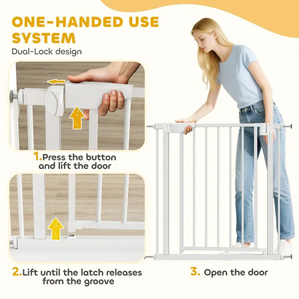 PawHut Baby Gate, Pet Safety Gate Pressure Fit, 76-81cm Wide with Two-Way Open, One-Hand Opening - from PawHut