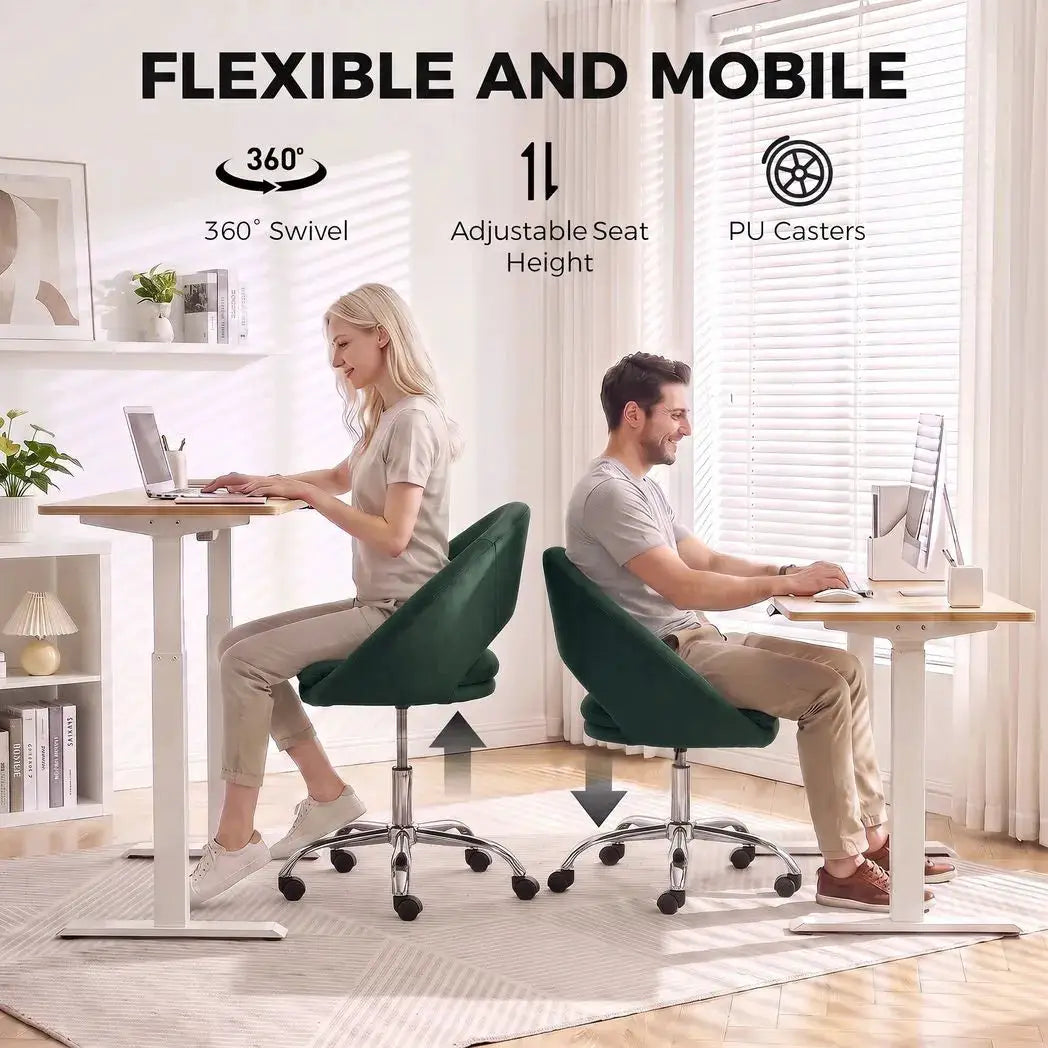 HOMCOM Velvet Desk Chair, Modern Office Chair with Height-Adjustable, Wheels, for Home Study Bedroom, Dark Green - from HOMCOM