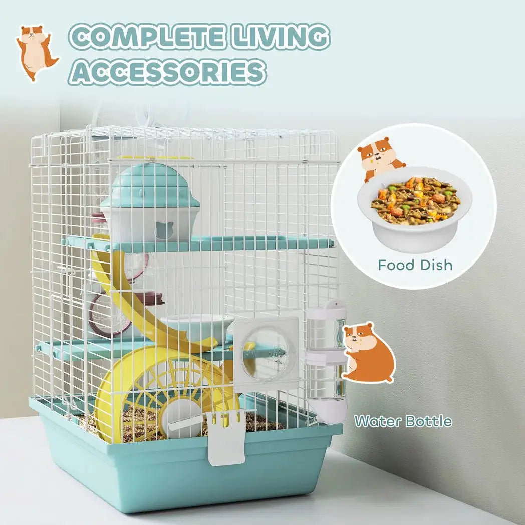 PawHut 3-Level Hamster Cage with Exercise Wheel, Water Bottle, Food Bowl, for Dwarf Hamsters, 34.5 x 27.5 x 41 cm, Blue - from PawHut