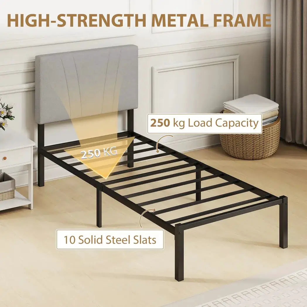 HOMCOM 3FT Single Bed Frame with Upholstered Headboard and Underbed Storage, Black and Light Grey - from HOMCOM