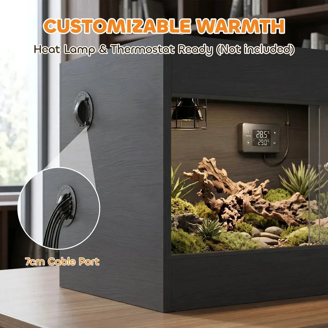 PawHut Reptile Terrarium, Reptile Vivarium with Glass Doors, Secure Lock, Top Ventilation for Snake, Gecko, 60x45x45cm, Black - from PawHut
