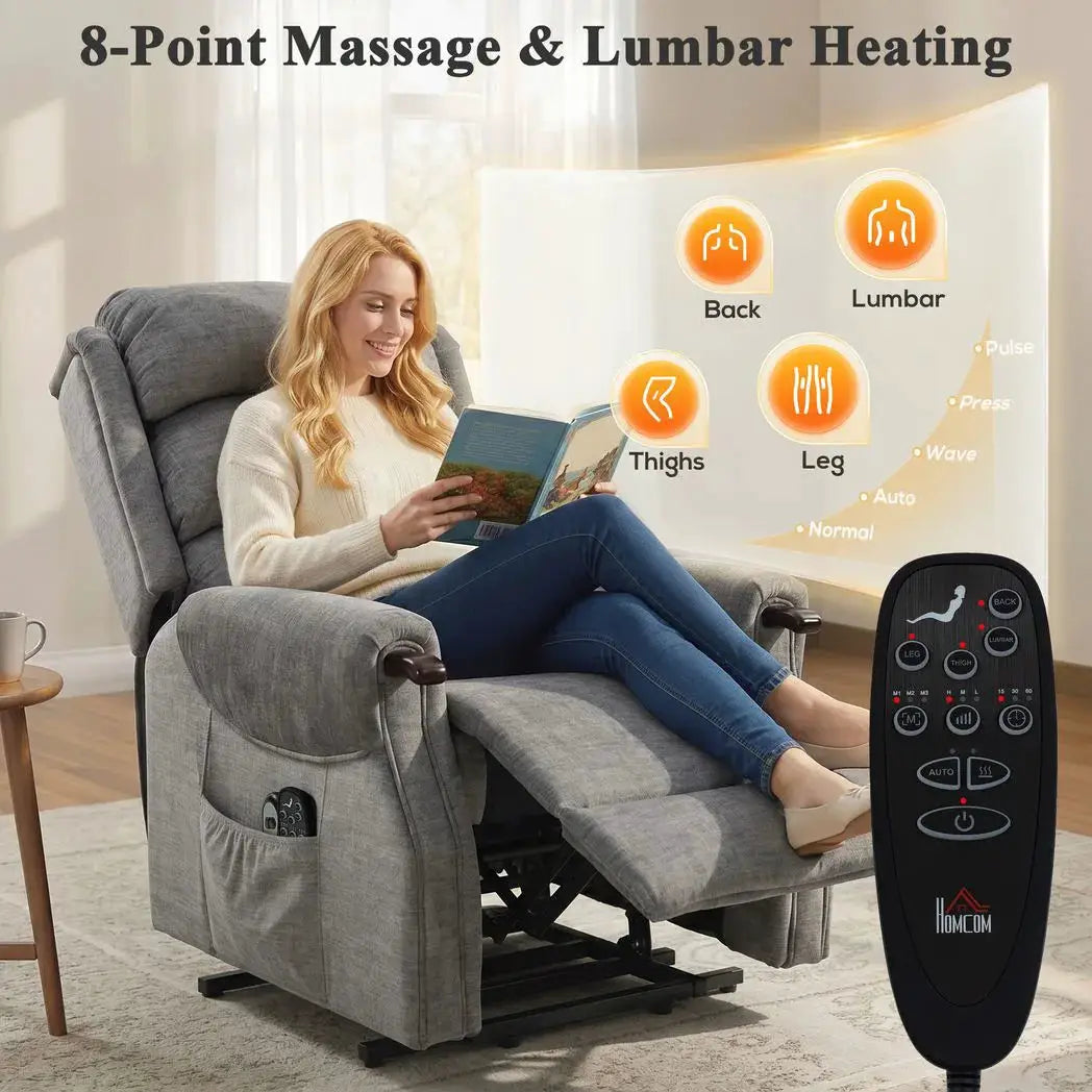 HOMCOM Power Lift Recliner with Vibration Massage and Heat, Lift Chair for Tall with Wood Grip, Pocket Spring, Light Grey - from HOMCOM