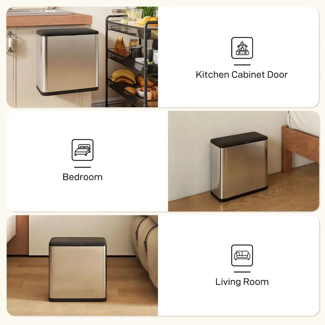 HOMCOM 8L Hanging Kitchen Bin, Rubbish bin with Lid and Removable Inner Bucket for Under Cabinet Door, Under Sink, Office - from HOMCOM