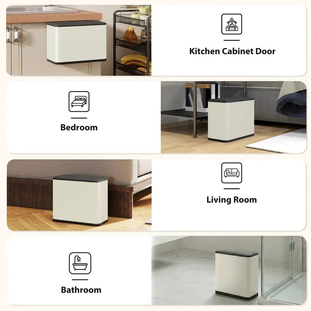HOMCOM 8L Hanging Kitchen Bin, Rubbish bin with Lid and Removable Inner Bucket for Kitchen Cabinet Door, Under Sink, Office - from HOMCOM