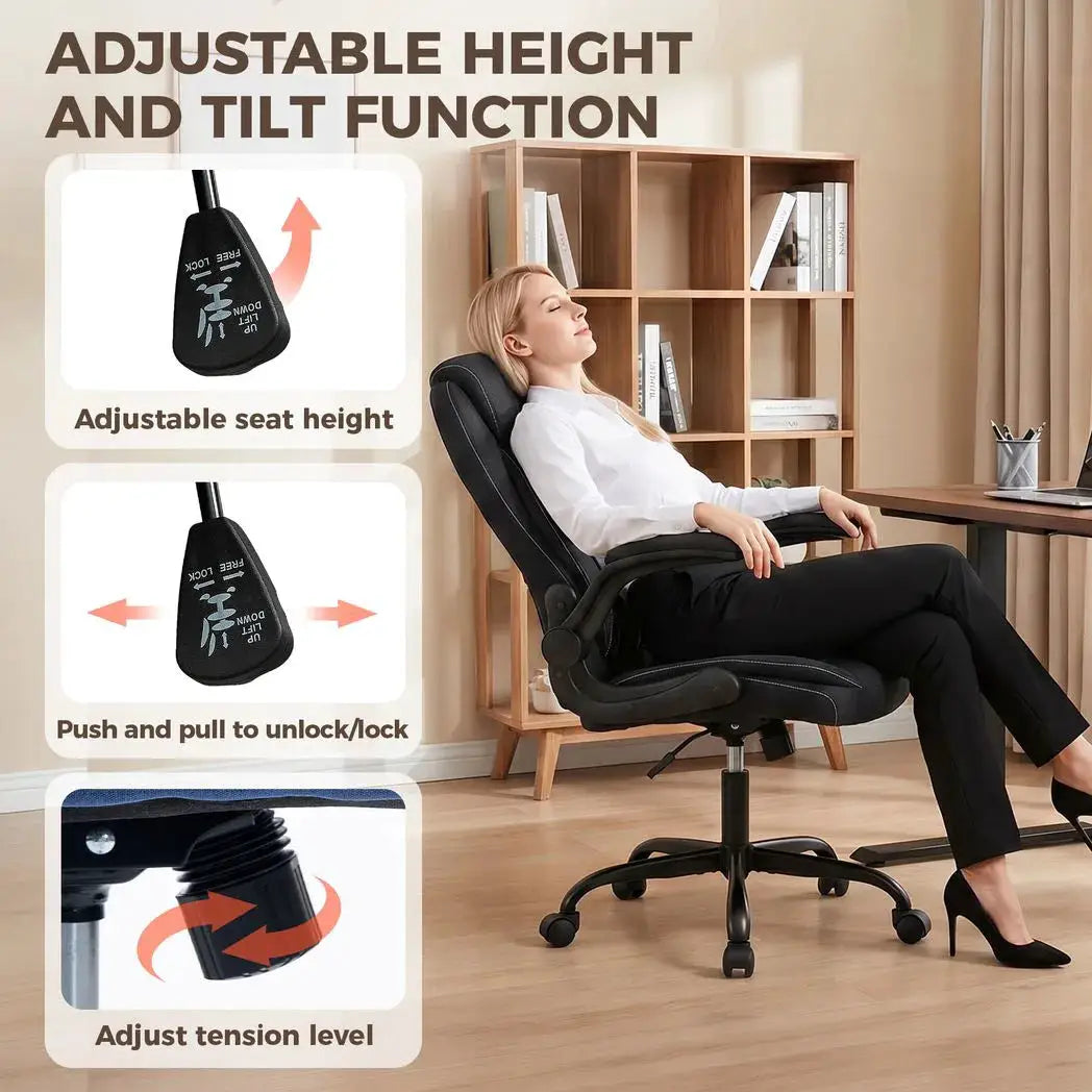HOMCOM Linen-Look Computer Desk Chair, Executive Office Chair with Flip-Up Armrests and Thick Cushion, Black - from HOMCOM
