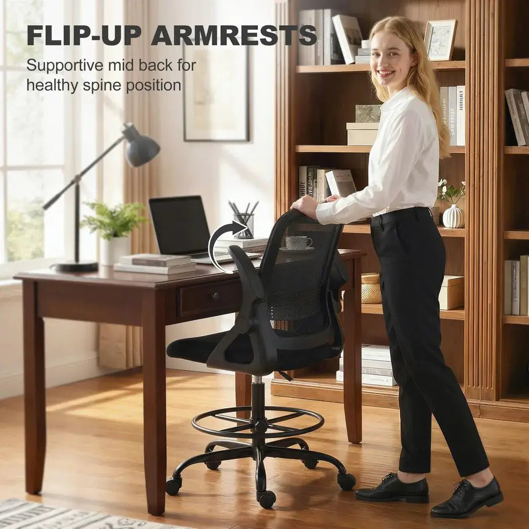 HOMCOM Painting Chair, Mesh Computer Desk Chair with Flip-up Armrests, Black - from HOMCOM