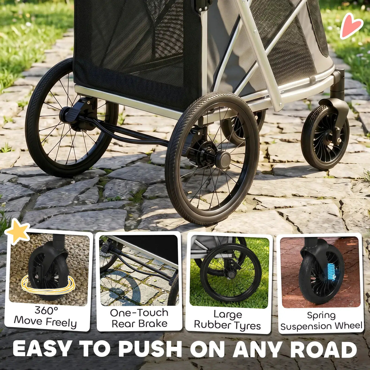 PawHut Dog Stroller, Easy Folding Pet Stroller for Small and Medium Dogs with Shock Absorption, Maximum Load 20 kg, Grey - from PawHut