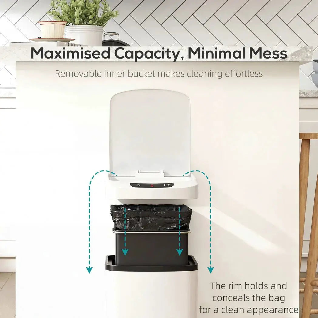 HOMCOM 12L Sensor Bin, Automatic Touchless Motion Sensor Kitchen Bin with Fingerprint Resistant Stainless Steel, White - from HOMCOM