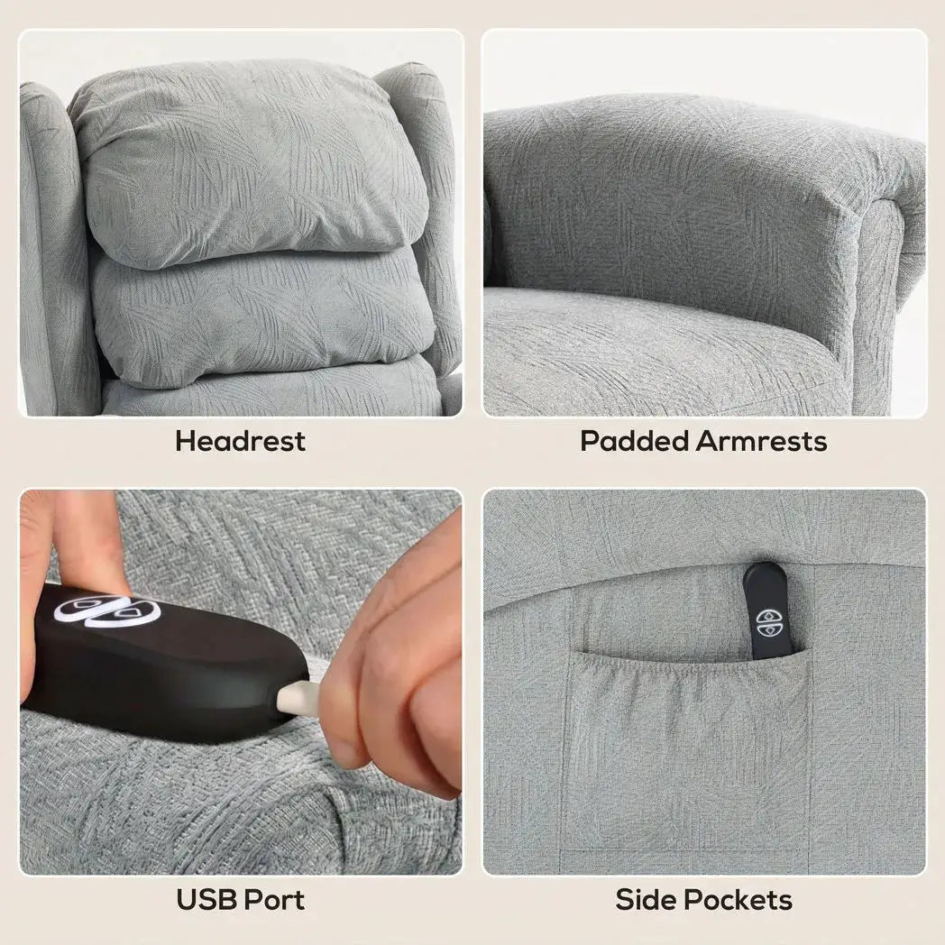 HOMCOM Velvet-Feel Electric Riser Recliner Chair - Grey - from HOMCOM