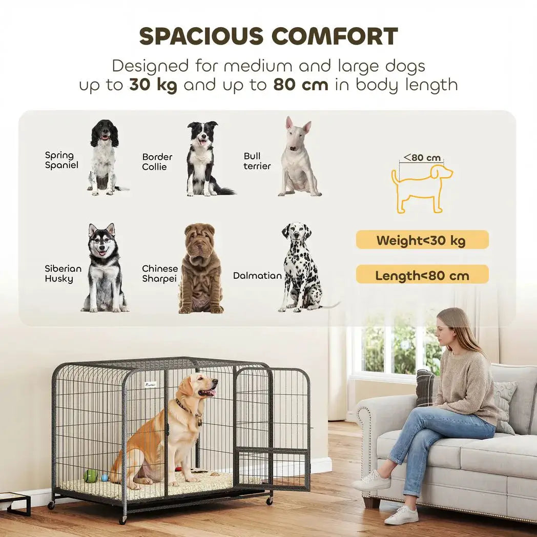 PawHut Heavy Duty Dog Crate,116 x 77 x 88 cm, Large Dog Cage for Small to Large Breeds - from PawHut