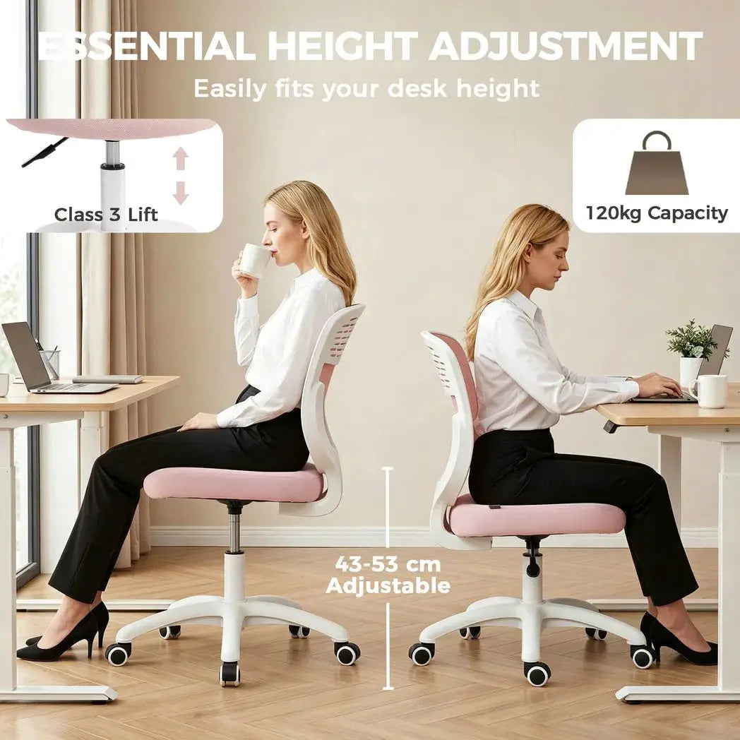 HOMCOM Office Chair, Armless Computer Desk Chair with Breathable Mesh, Adjustable Height, Swivel Wheels, Pink - from HOMCOM