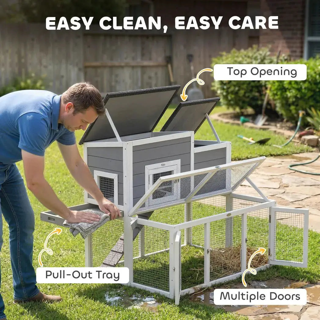 PawHut Wooden Rabbit Hutch, Indoor Outdoor Bunny Cage with Waterproof & Openable Roof, Pull Out Tray and Ramp, Guinea Pig Hutch - from PawHut