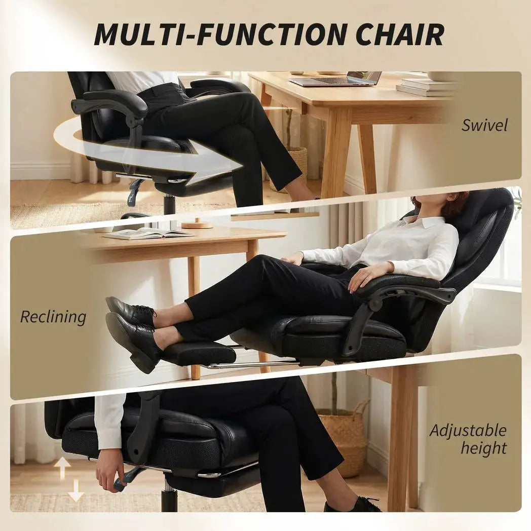 HOMCOM Adjustable Office Chair Reclining Computer Desk Chair with Footrest, Armrest, Casters, Black - from HOMCOM