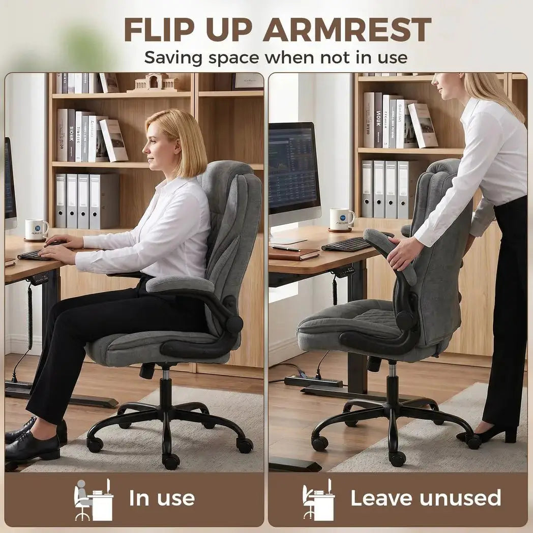 HOMCOM Office Chair, Ergonomic Desk Chair with Flip-up Armrest, Pocket Springs, Swivel Wheels, Adjustable Height, Grey - from HOMCOM