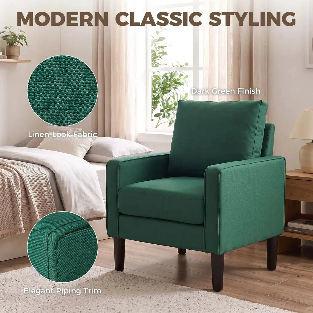 HOMCOM Accent Chair, Removable Pillow Linen Armchair with Comfy Spring Cushion for Living Room, Bedroom, Study, Dark Green - from HOMCOM