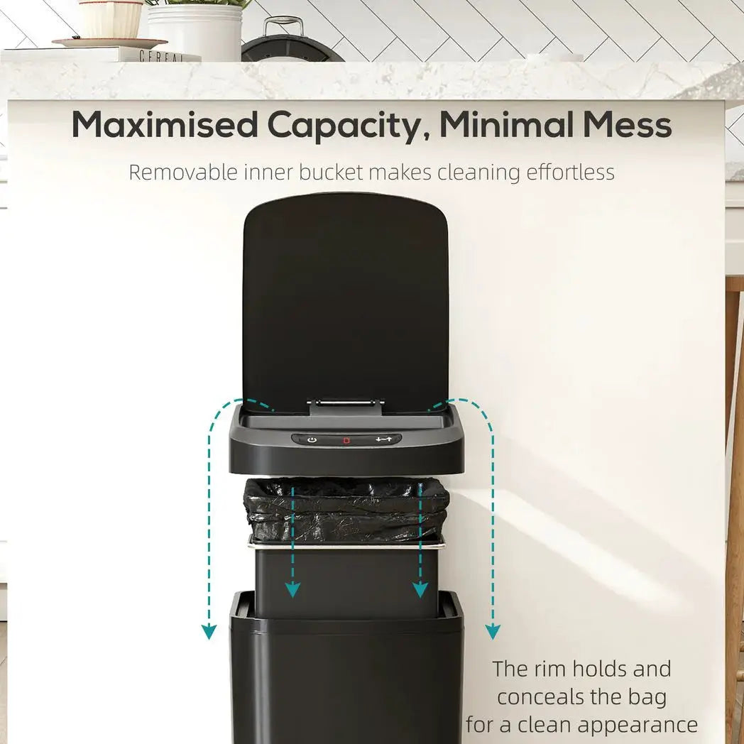 HOMCOM 12L Sensor Bin, Automatic Touchless Motion Sensor Kitchen Bin with Fingerprint Resistant Stainless Steel, Black - from HOMCOM