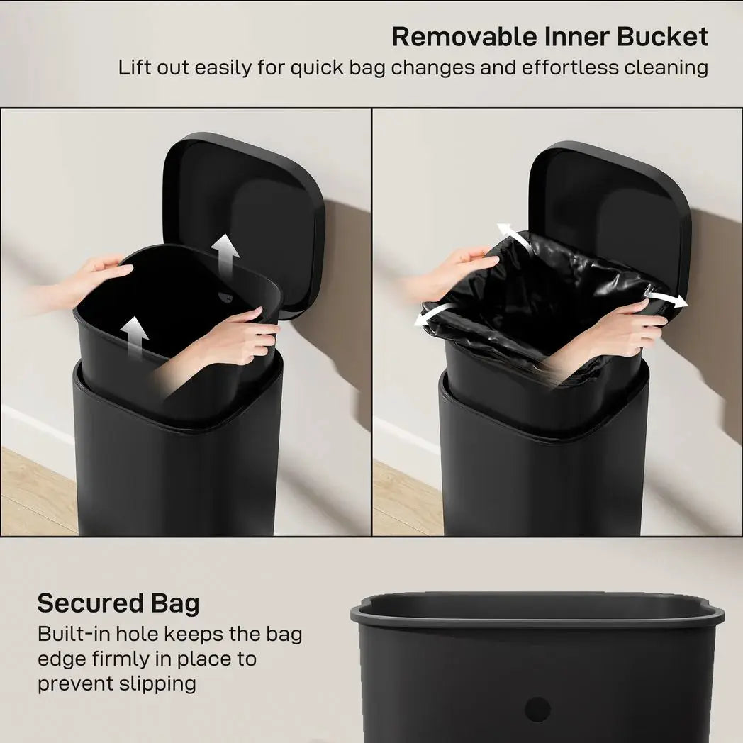 HOMCOM 30L Kitchen Bin, Compact Pedal Bin with Soft-Close and Stay-Open Lid, Removable Bucket for Kitchen, Home, Office, Black - from HOMCOM