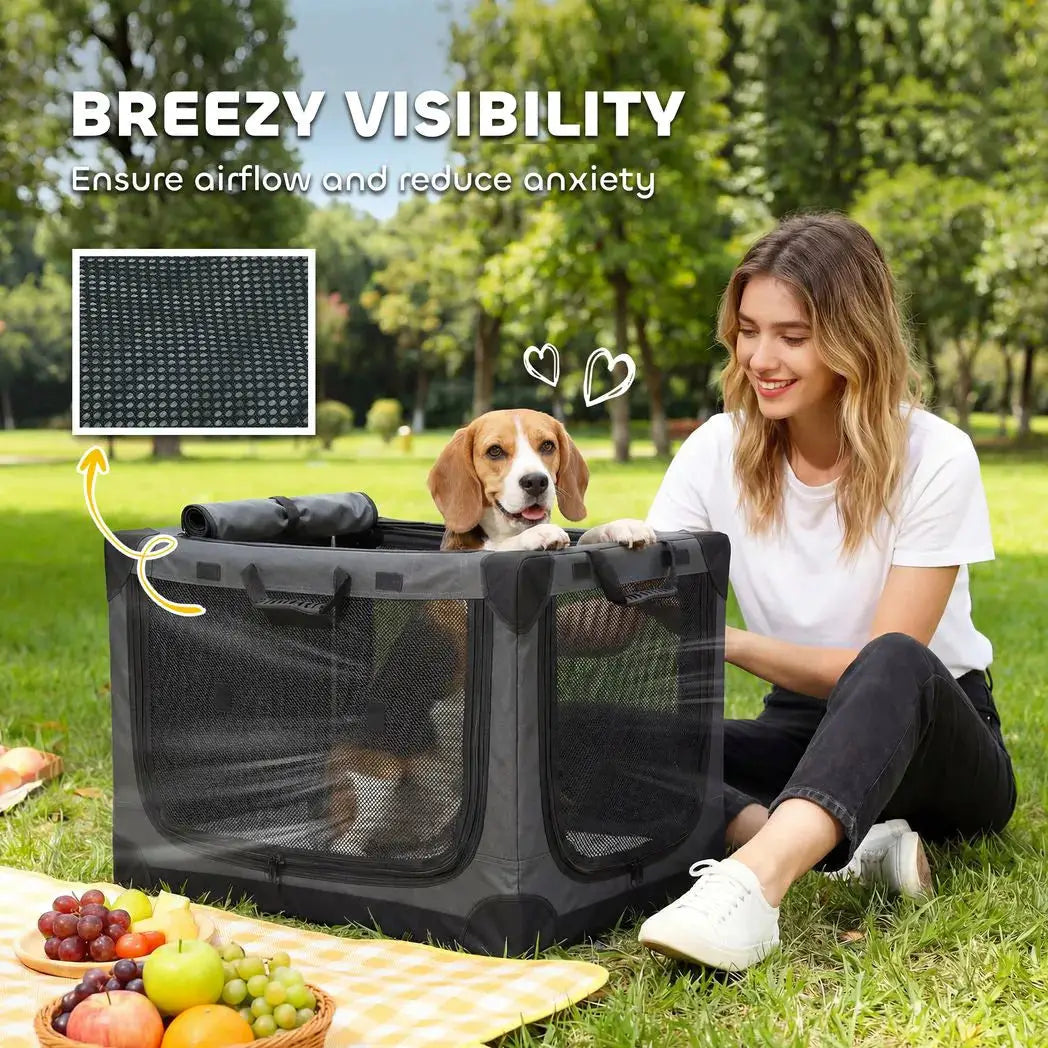 PawHut Soft Dog Crate Pet Travel Crate 76 x 54 x 54 cm with Removable Pad Mesh Window Army Green - from PawHut