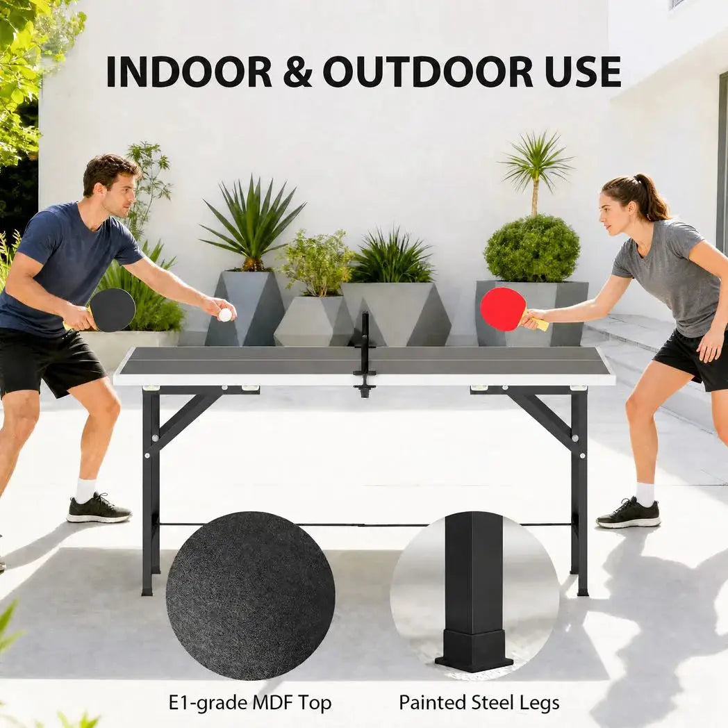 SPORTNOW 5ft Mid-Size Table Tennis Table, Ping Pong Table with Net, 2 Table Tennis Paddles and 3 Balls for Indoor Game, Black - from SPORTNOW