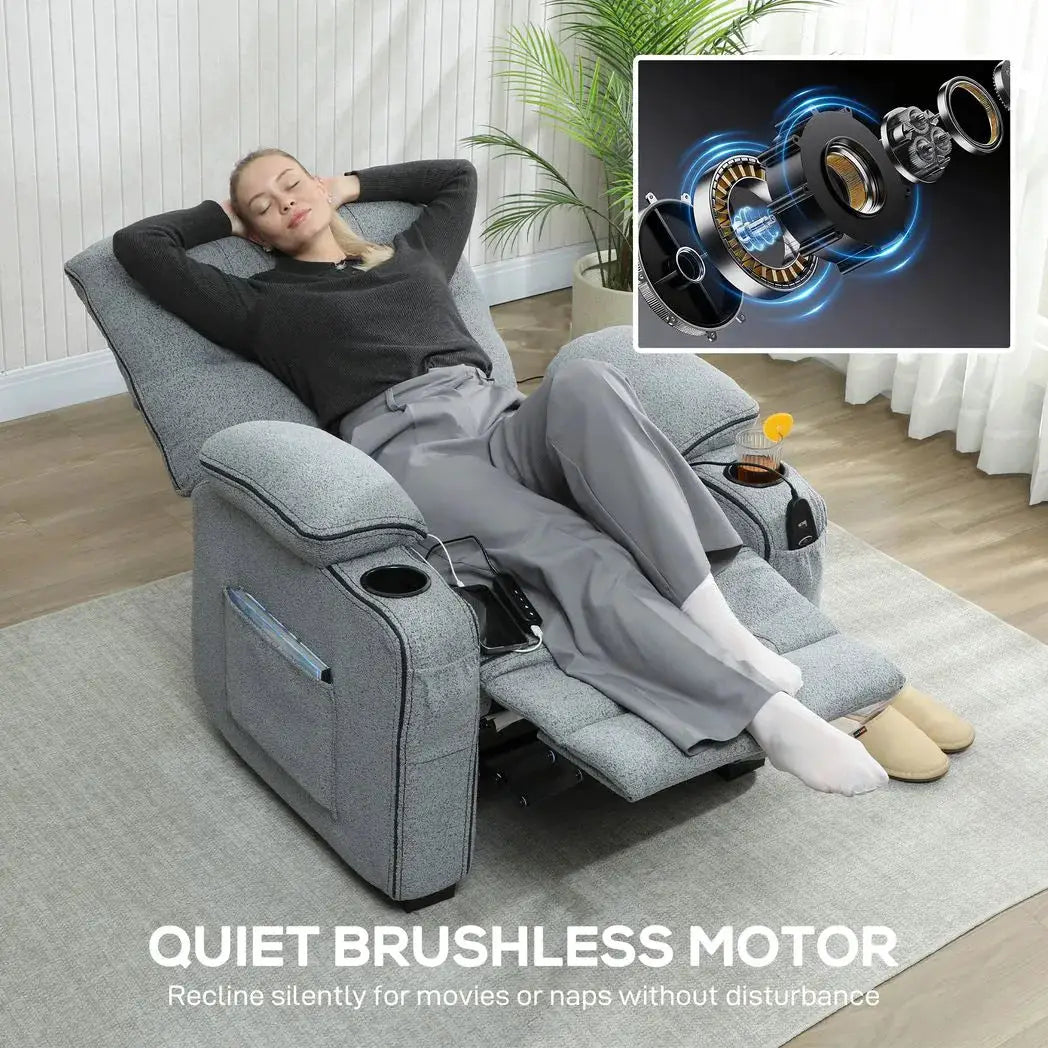 HOMCOM Electric Massage Recliner Armchair with Vibration, Heat, Whisper-Quiet Motor, Memory Function, Velvet Power Reclining Chair with Spring Pack, USB Port, Footrest, Side Pockets, Cup Holders, Grey - from HOMCOM