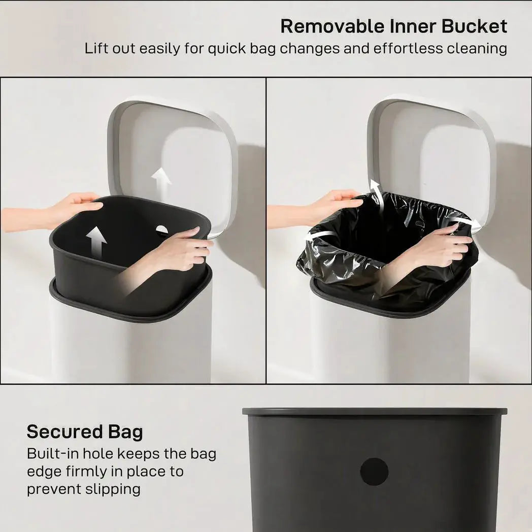 HOMCOM 30L Kitchen Bin, Compact Pedal Bin with Soft-Close and Stay-Open Lid, Removable Bucket for Kitchen, Home, Office, Cream - from HOMCOM