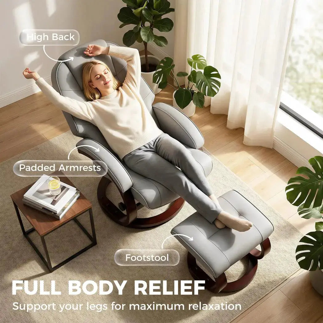 HOMCOM Swivel Recliner Chair with Footstool, PU Leather Recliner Armchair with Adjustable Back and Wood Frame, Grey - from HOMCOM