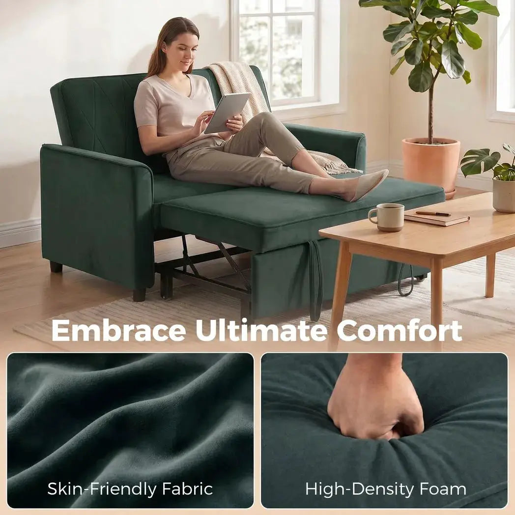 HOMCOM 2 Seater Sofa Bed, 3-in-1 Convertible Pull Out Sleeper Sofa with Click-Clack Adjustable Backrest, Dark Green - from HOMCOM