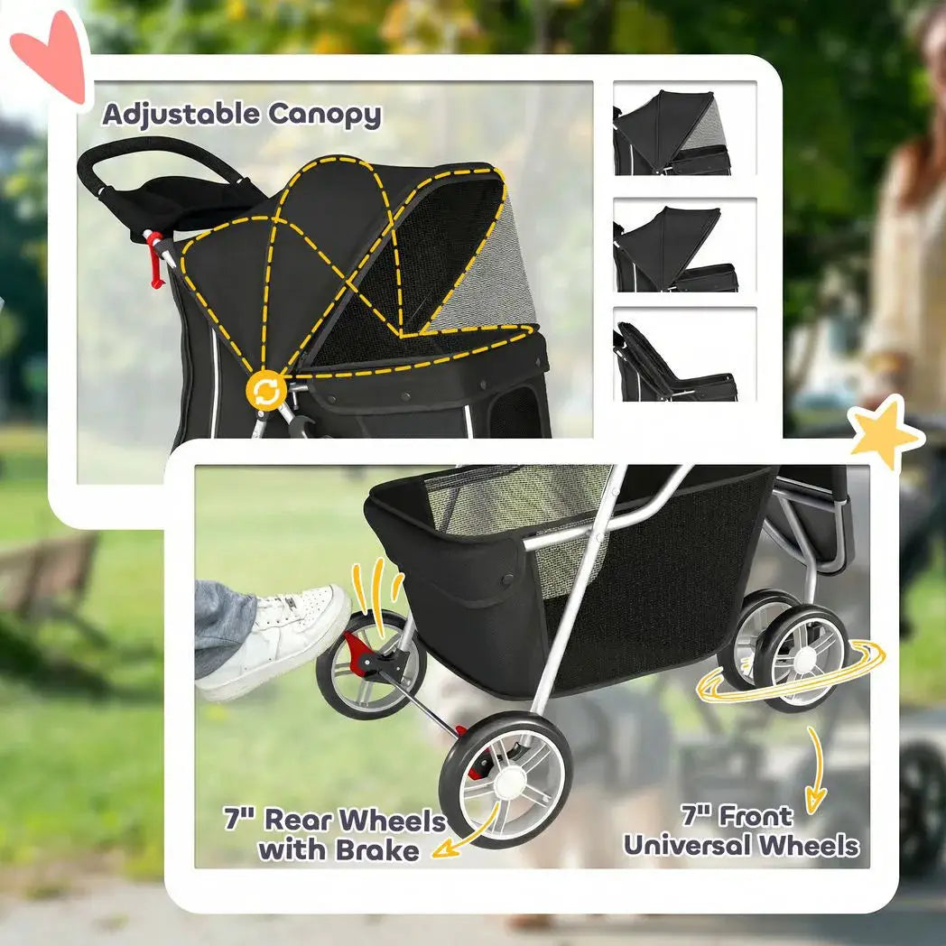 PawHut 3 Wheel Pet Stroller for Small and Miniature Dogs, Black - from PawHut